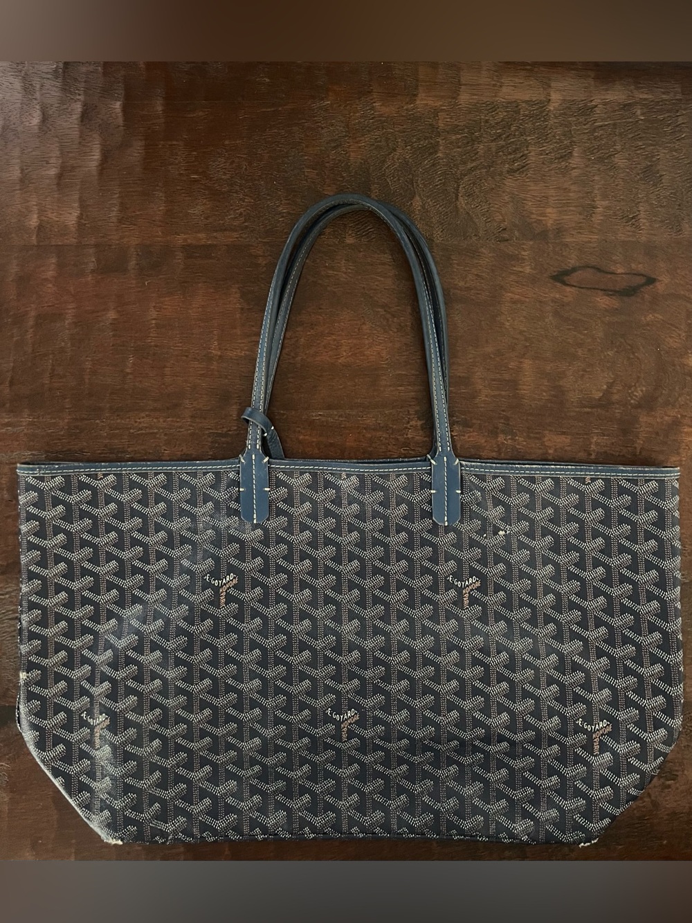 Authentic Goyard Navy Chevron-Pattern Tote